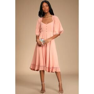 Lulus women size XL My Darling Peach midi dress 3/4 Sleeve Handkerchief Dress